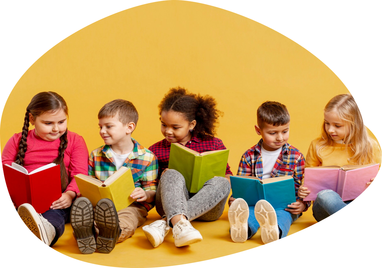 Children sitting together reading books